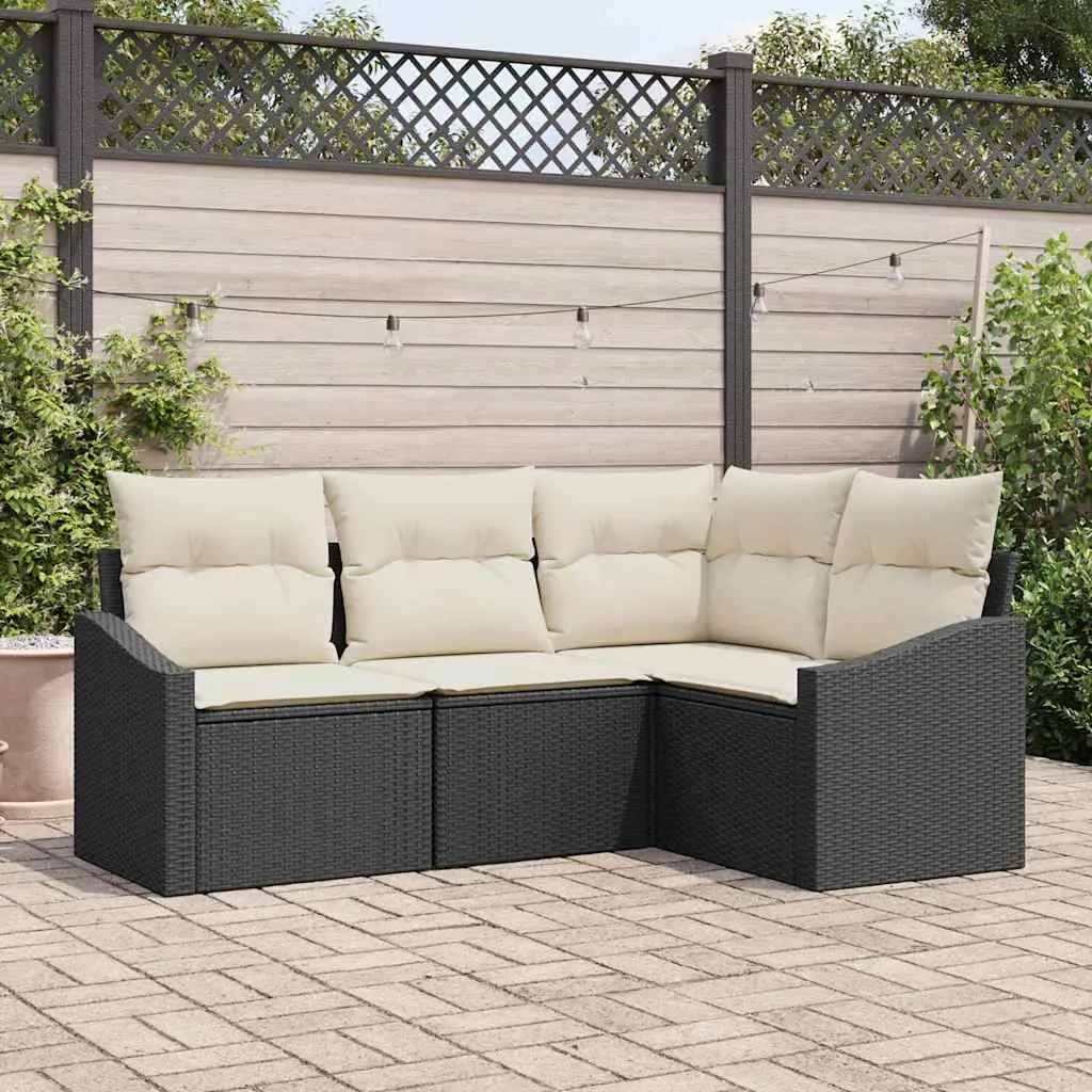 Ensemble de Canapés avec coussin 4 pcs Noir polyrotin vidaXL 3346697