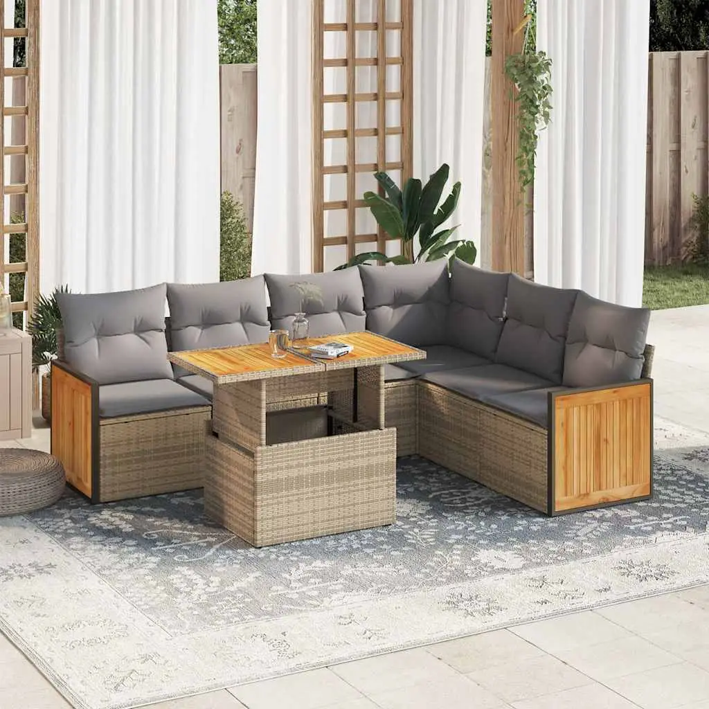 Ensemble canapés de jardin 7 places beige en poly rotin avec rangement pour patio ou balcon – ComfortXL Outdoor Living