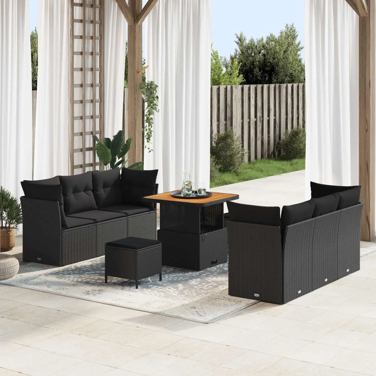 Ensemble de canapé de jardin avec coussin 9 pcs Noir polyrotin vidaXL 3363384