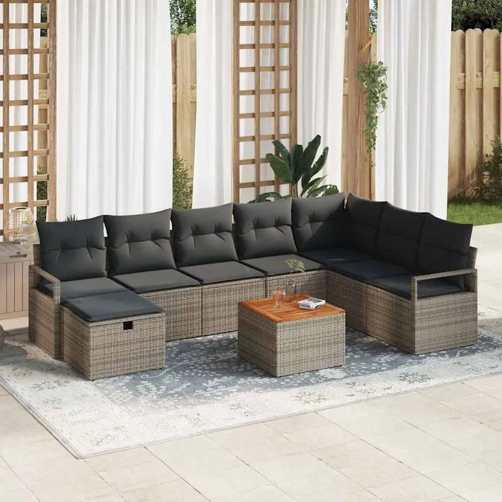 Ensemble de canapé de jardin avec coussin 9 pcs Gris polyrotin vidaXL 3359552