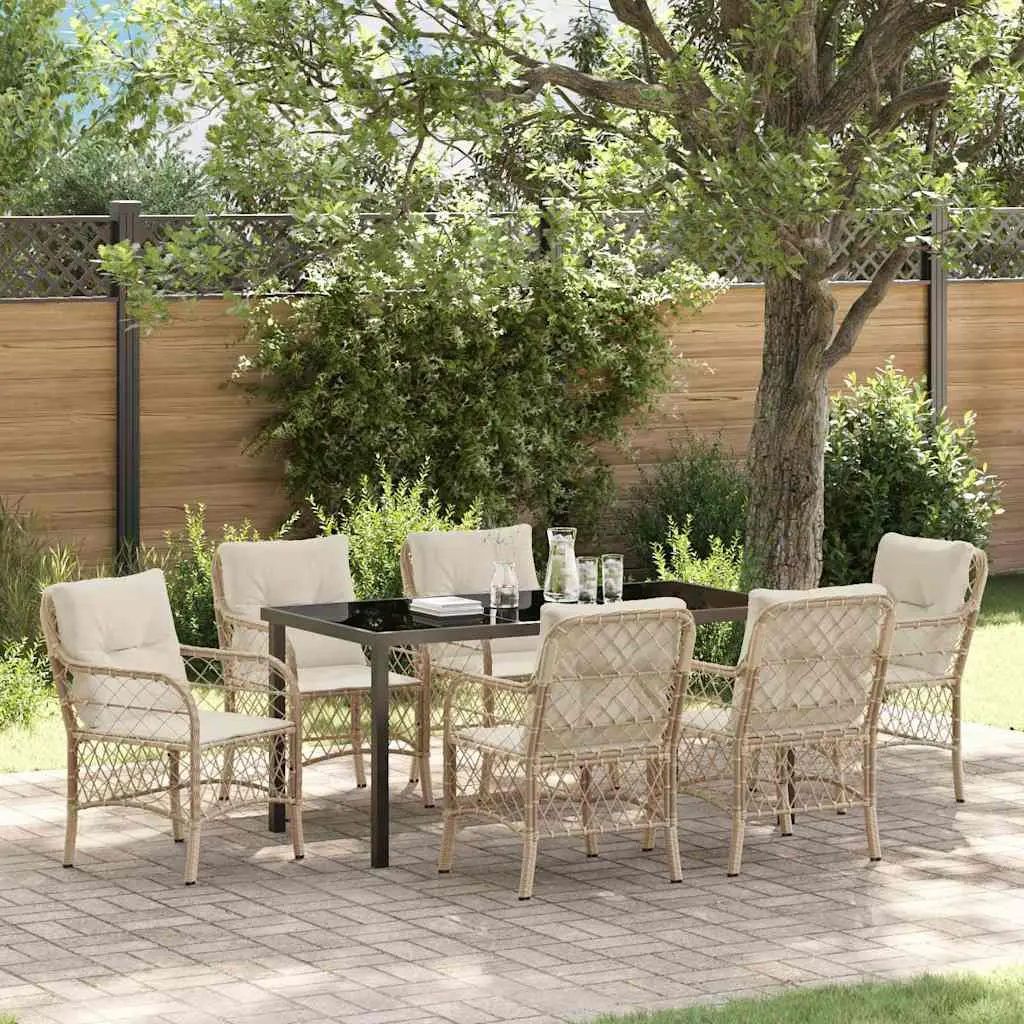 Ensemble de salle à manger pour jardin 7 pcs Beige polyrotin vidaXL 3380229 beige et blanc crème