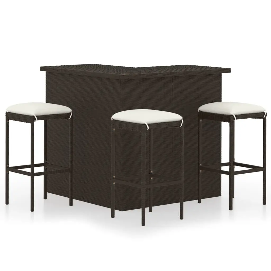 Ensemble de bar de jardin 4 pcs coussins Résine tressée Marron vidaXL 3064922