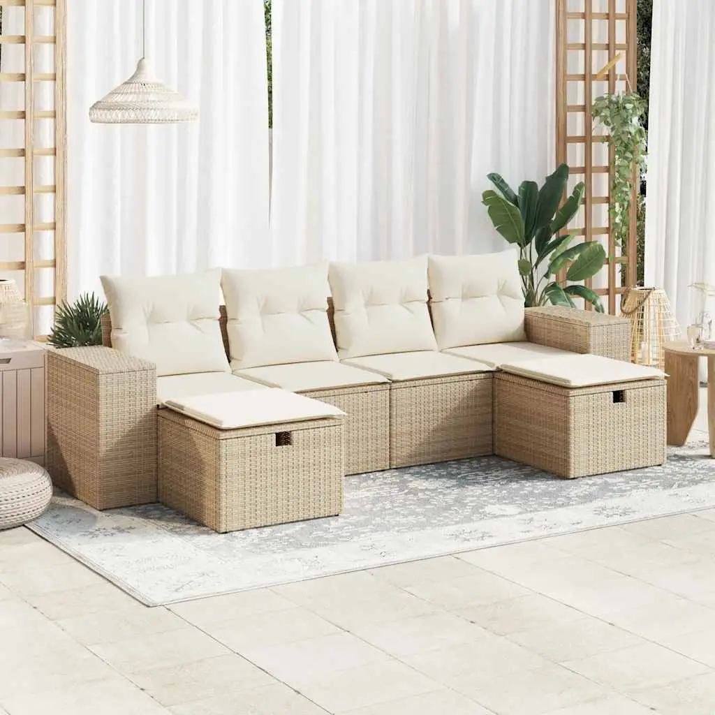 Ensemble canapés 6 pcs avec rangement et 2 repose-pieds en résine tressée Beige – ComfortXL Outdoor Living