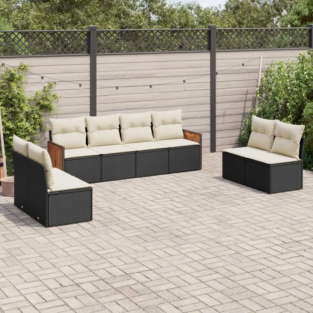 Ensemble Canapés d’Extérieur 8 pcs Noir Résine Tressée avec Coussins Crème et Rangement Intégré – ComfortXL Outdoor Living