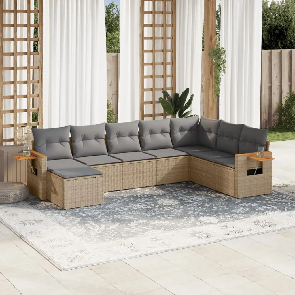 Ensemble de jardin 8 places en poly rotin modulable avec table d’appoint pour balcon Beige et Gris Clair – ComfortXL Outdoor Living