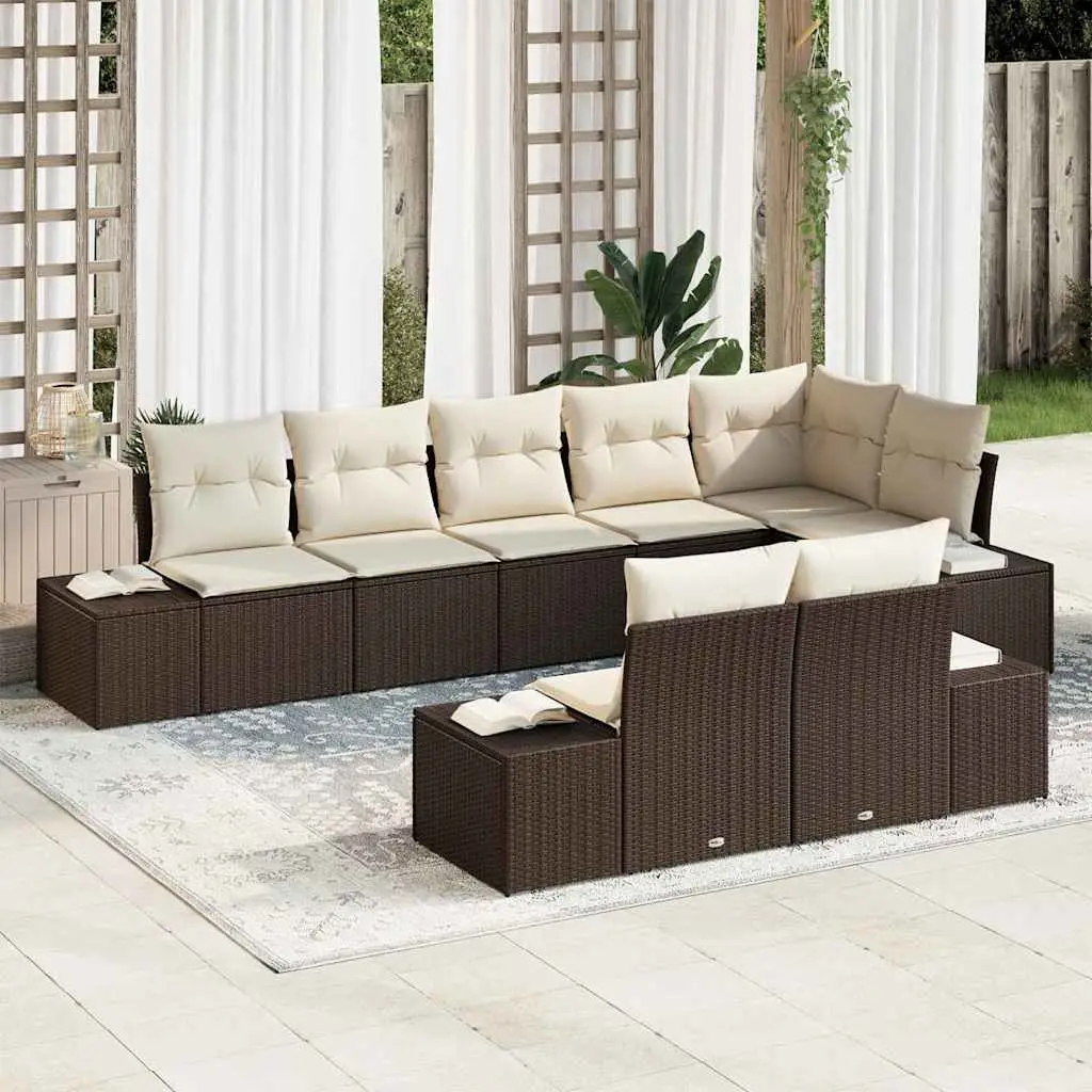 Ensemble Canapé Familial 8 pcs Résine Tressée et Acacia Marron et Crème avec Sac Étanche Rangement – ComfortXL Outdoor Living