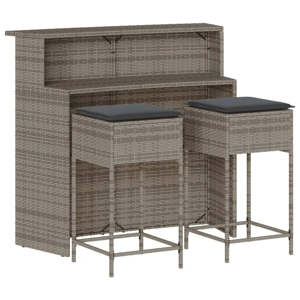 Ensemble de 3 pcs bar de jardin – Mobilier d’extérieur – Mobilier de jardin et coussins gris résine tressée-JU1957
