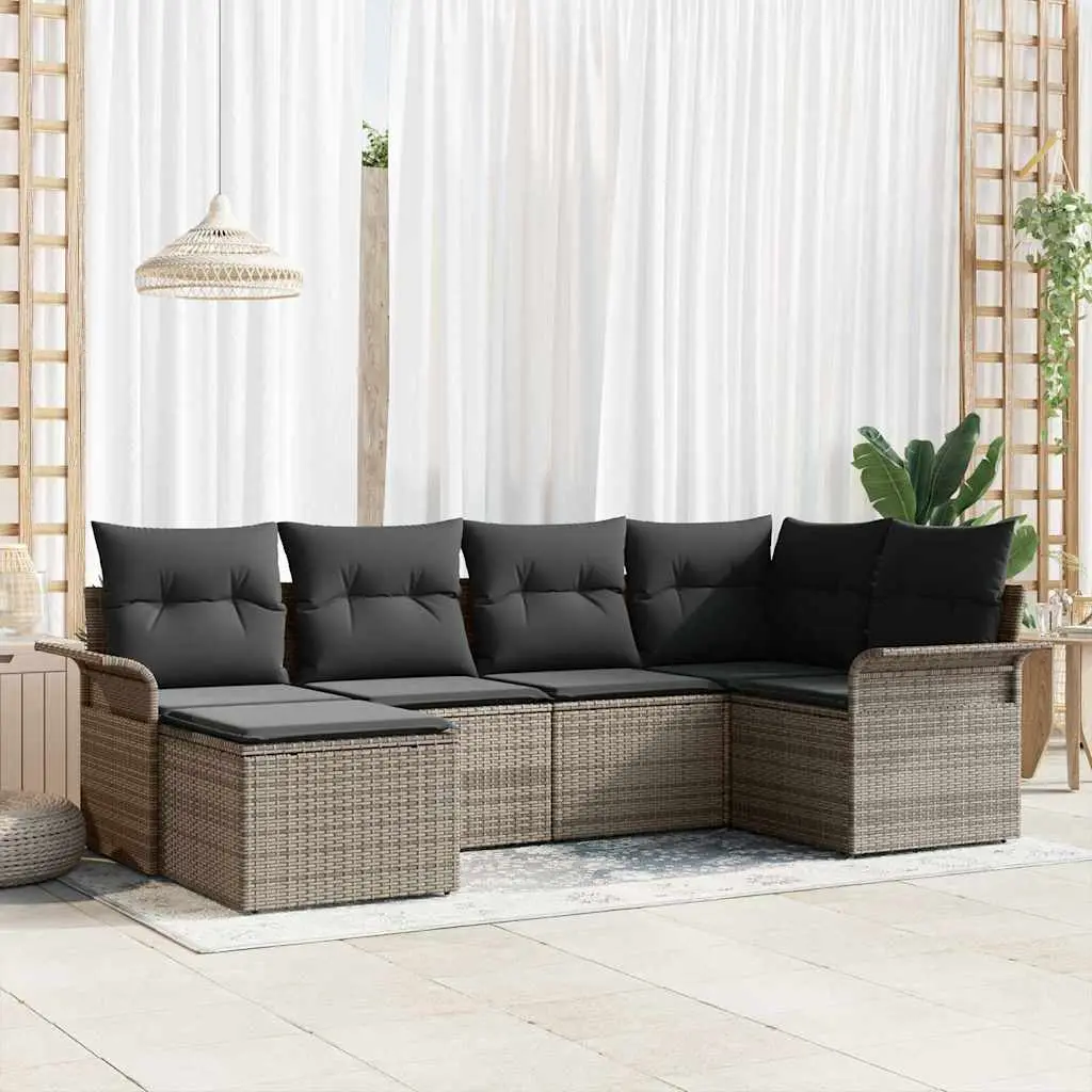 Ensemble de canapé de jardin avec stockage 6 pcs Gris polyrotin vidaXL 3354098