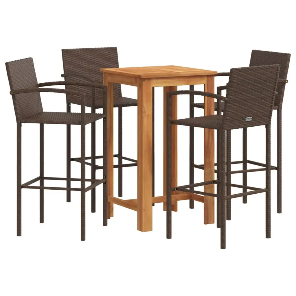 Ensemble de 5 pcs bar de jardin – Mobilier d’extérieur – Mobilier de jardin marron bois massif acacia rotin-JU2266