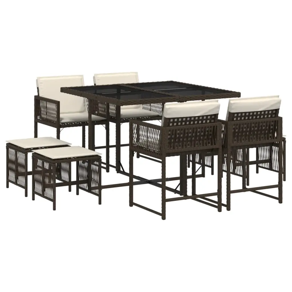 Ensemble de 9 pcs table de jardin et chaises avec coussins – mobilier de jardin marron poly rotin-JU2702