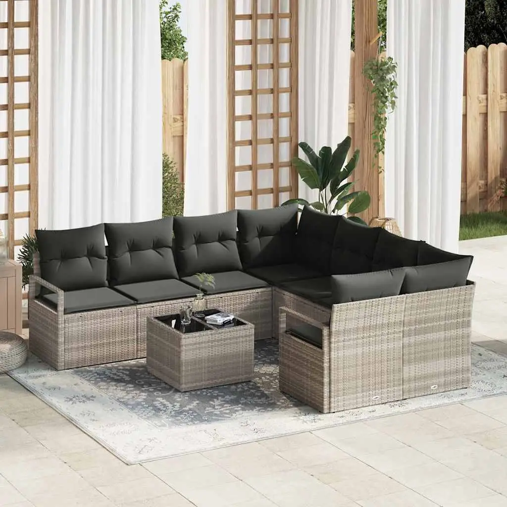 Ensemble de Canapés 9 pcs Gris clair et gris foncé polyrotin vidaXL 3354991