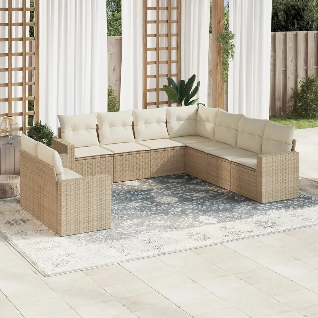 Ensemble de jardin 9 places en Poly Rotin Beige avec Coffres de Rangement et Coussins – ComfortXL Outdoor Living
