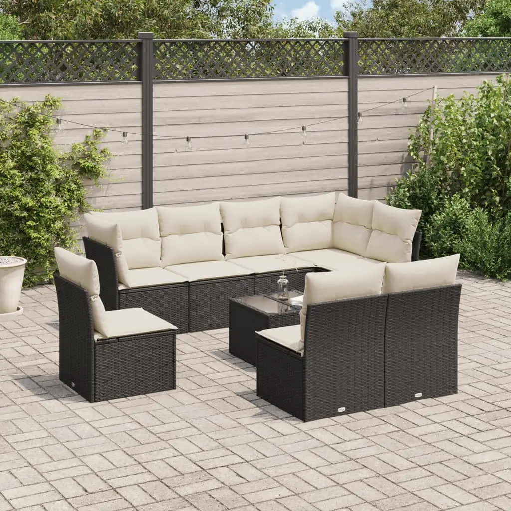 Ensemble canapés de jardin 8 places résine tressée modulable table basse pour patio Noir et Blanc Crème – ComfortXL Outdoor Living