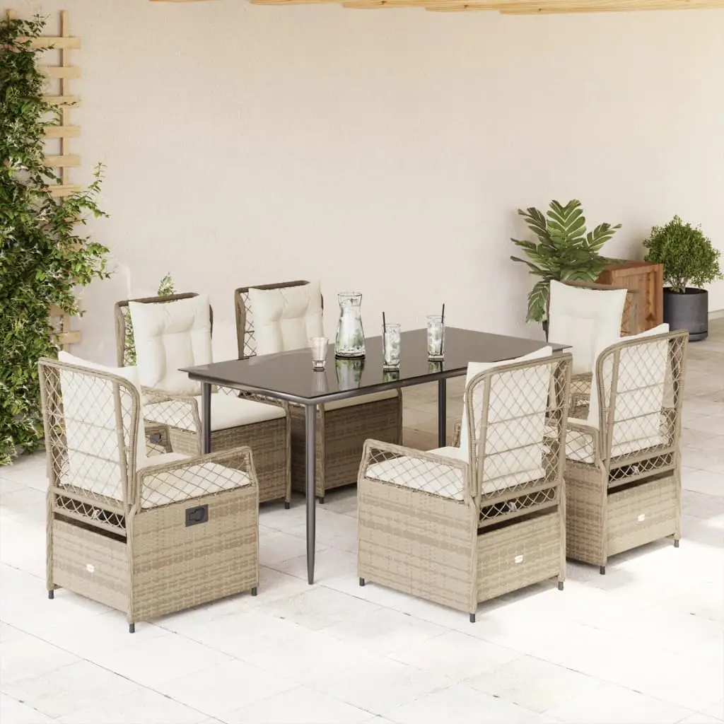 Ensemble de Jardin Repas 6 Personnes, Fauteuils Inclinables Beiges Coussins Crème, Table 160cm – ComfortXL Outdoor Living