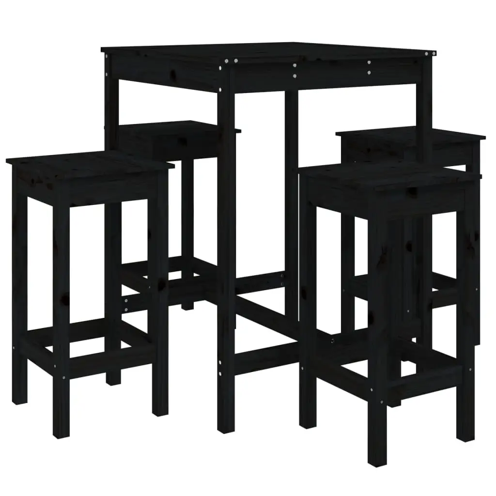 Ensemble de 5 pcs bar de jardin – Mobilier d’extérieur – Mobilier de jardin noir bois de pin massif-JU2217