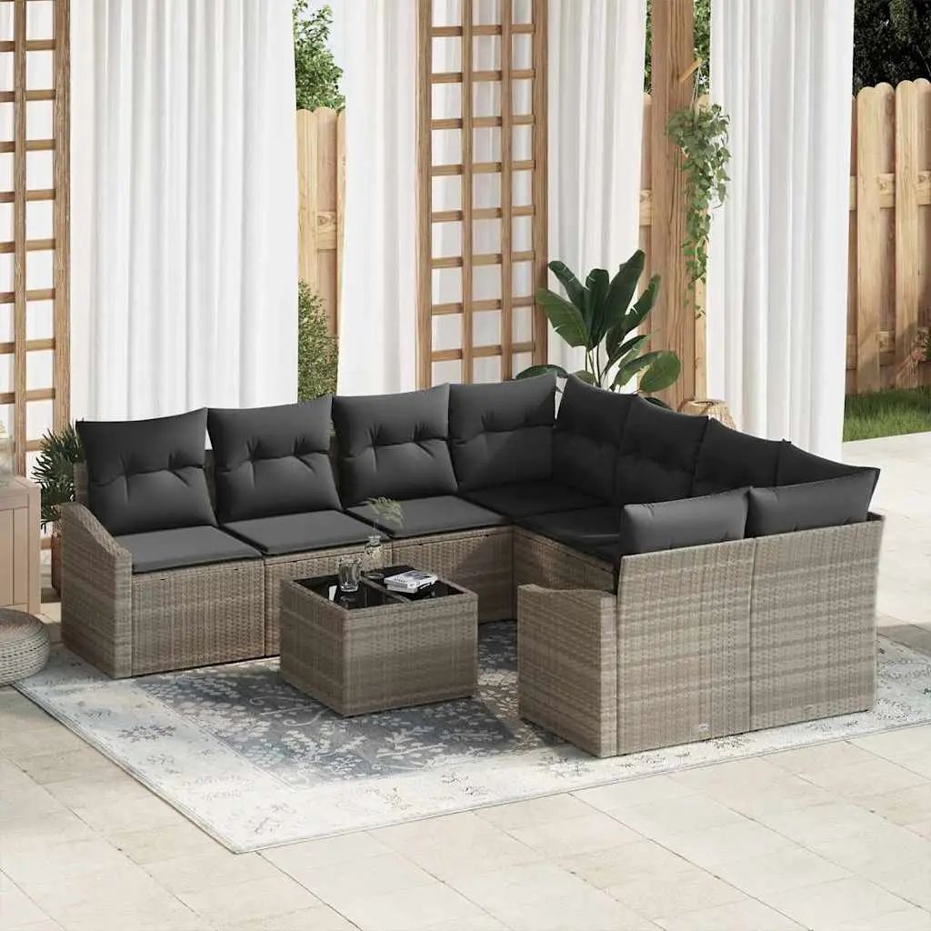 Ensemble de Canapés avec coussin 9 pcs Gris clair polyrotin vidaXL 3346662