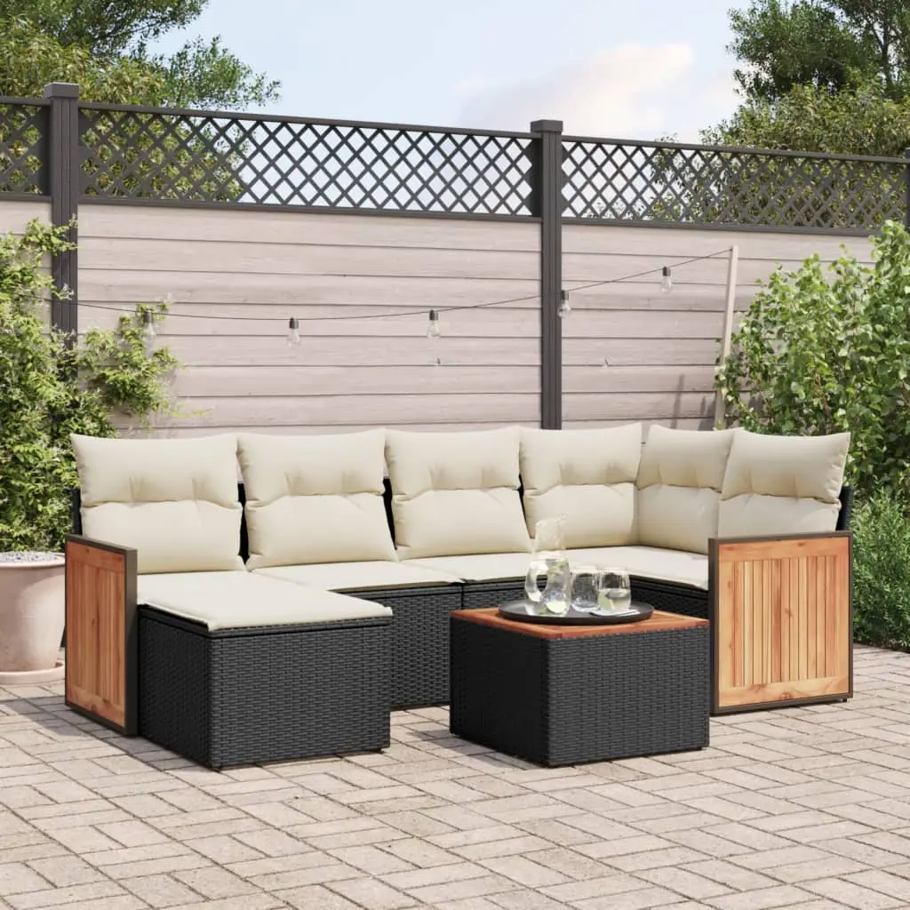 Ensemble de Jardin Complet 7 pcs Résine Tressée avec Rangement et Coussins Noir – ComfortXL Outdoor Living