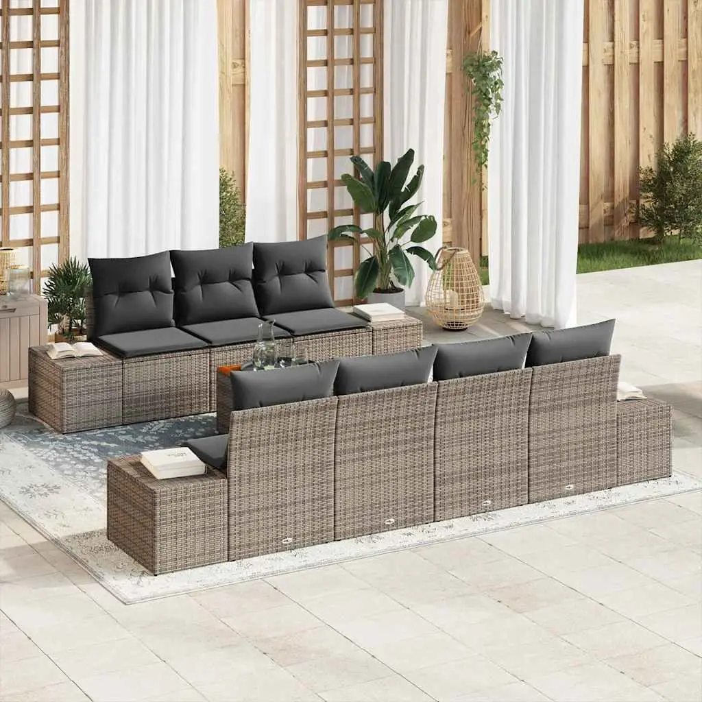 Ensemble Canapé de Jardin 8pcs Poly Rotin Modulaire avec Rangement Intégré pour Terrasse Gris – ComfortXL Outdoor Living