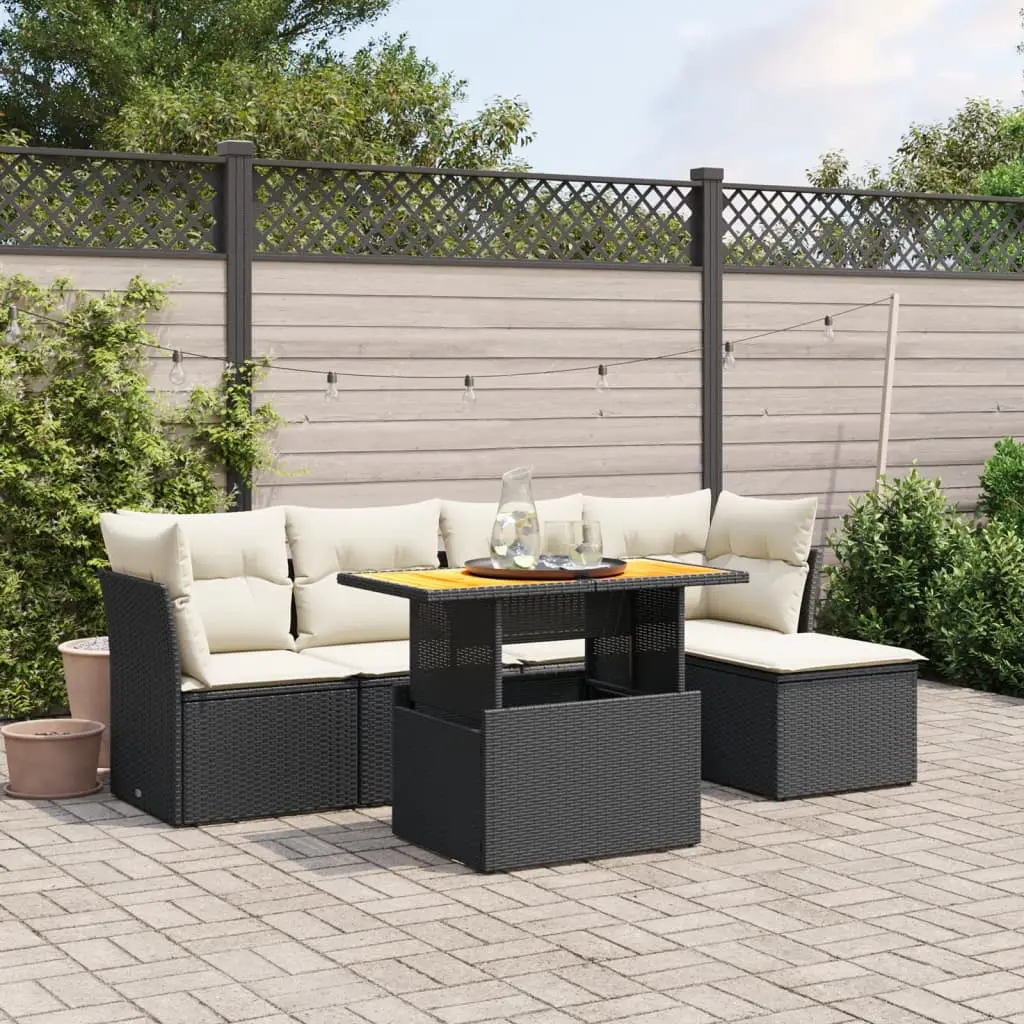 Ensemble de Jardin 6 Pièces Noir Résine Tressée et Table Relevable Plateau Acacia – ComfortXL Outdoor Living