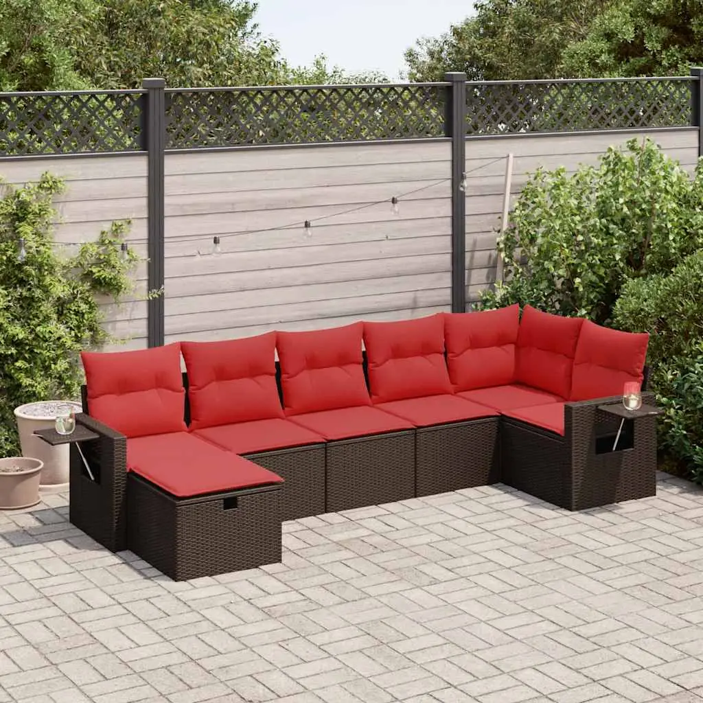 Ensemble de jardin 7 places en résine tressée avec rangement pour terrasse Marron – ComfortXL Outdoor Living