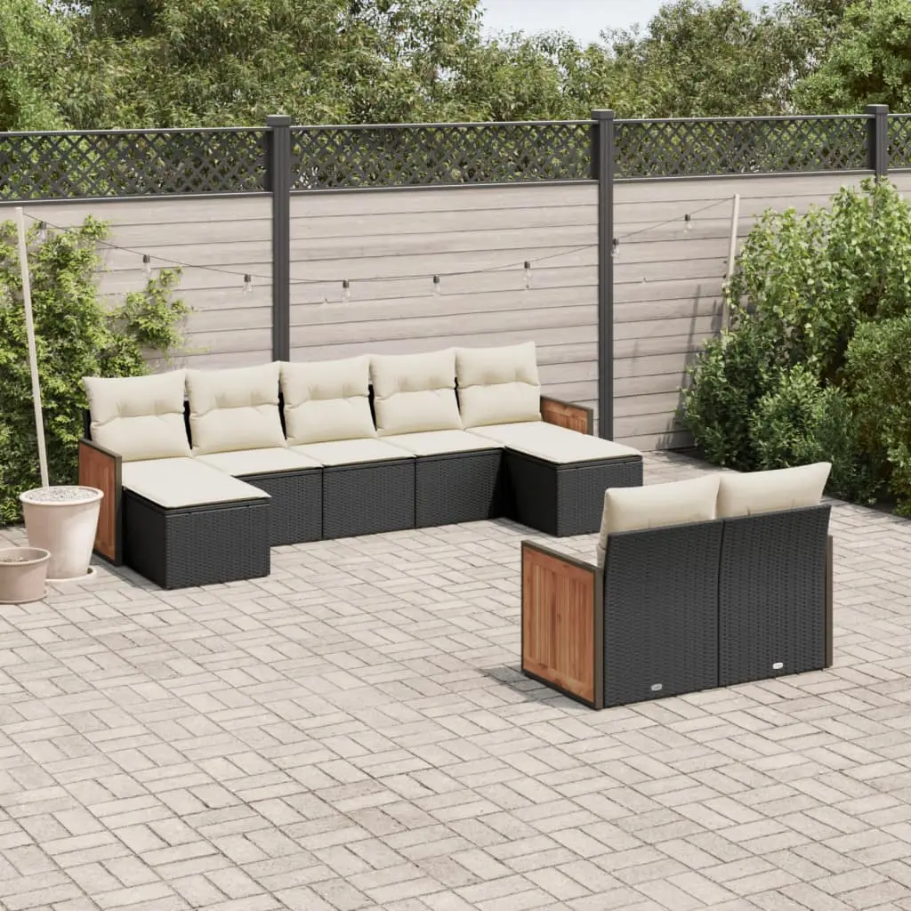 Ensemble canapé de jardin 9 éléments en résine tressée avec rangement et poufs Noir – ComfortXL Outdoor Living