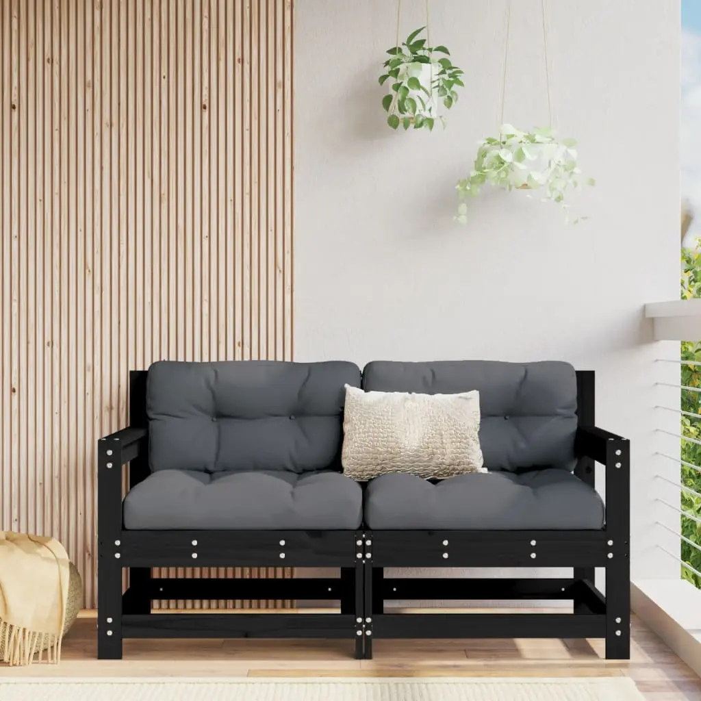 Ensemble de 2 canapés d’angle en pin massif stable au design rustique à lattes pour mobilier d’extérieur modulable Noir – ComfortXL Outdoor Living