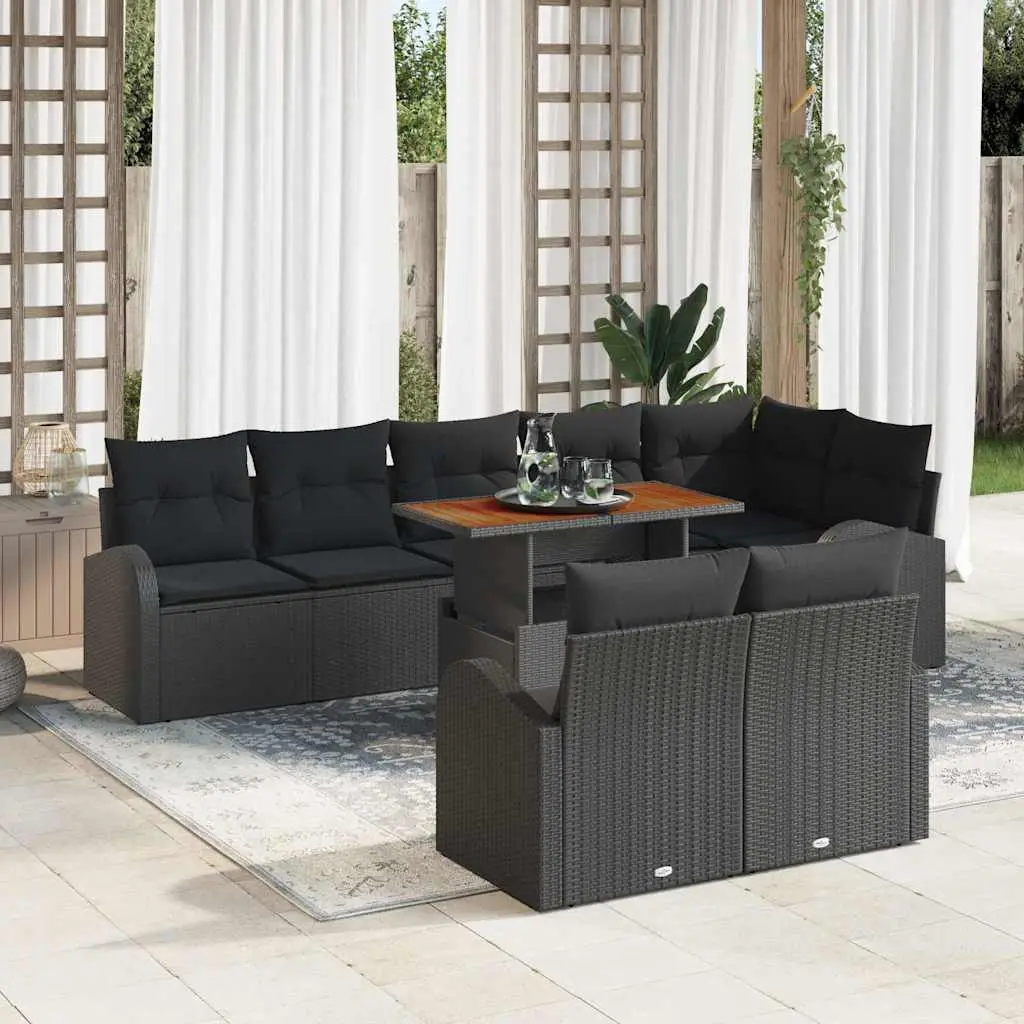 Ensemble de canapé de jardin avec coussin 9 pcs Noir vidaXL 3349603