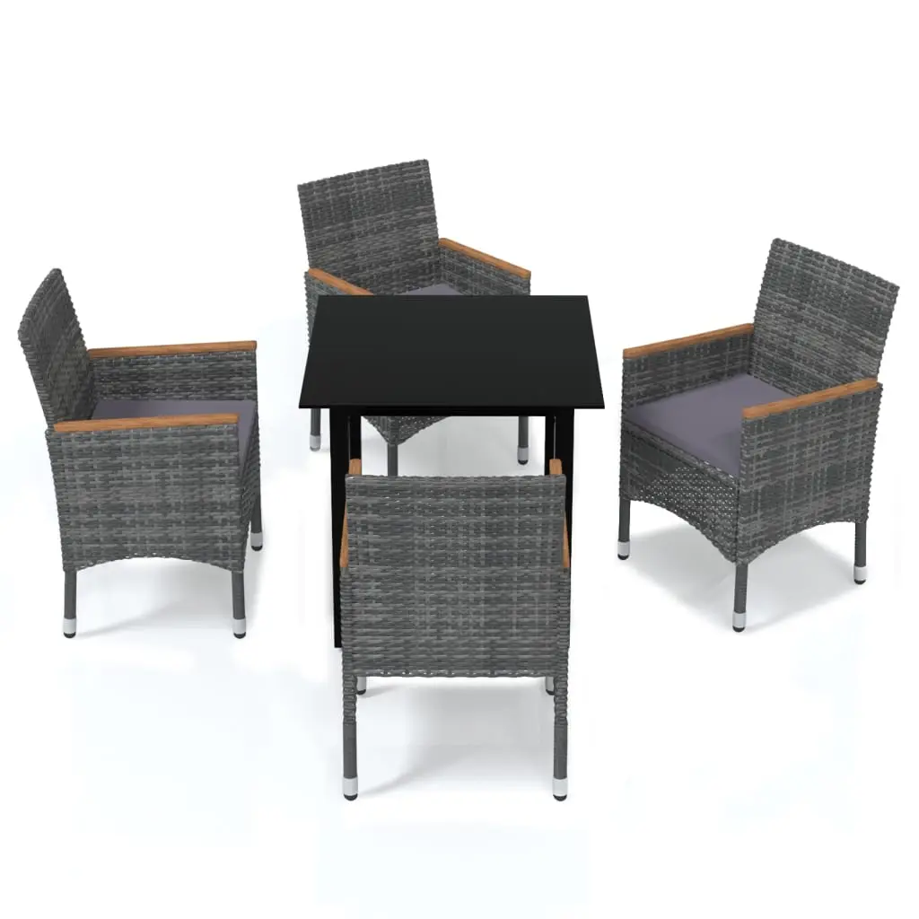 Ensemble de 5 pcs table de jardin et chaises avec coussins – mobilier de jardin Résine tressée Gris-JU2442
