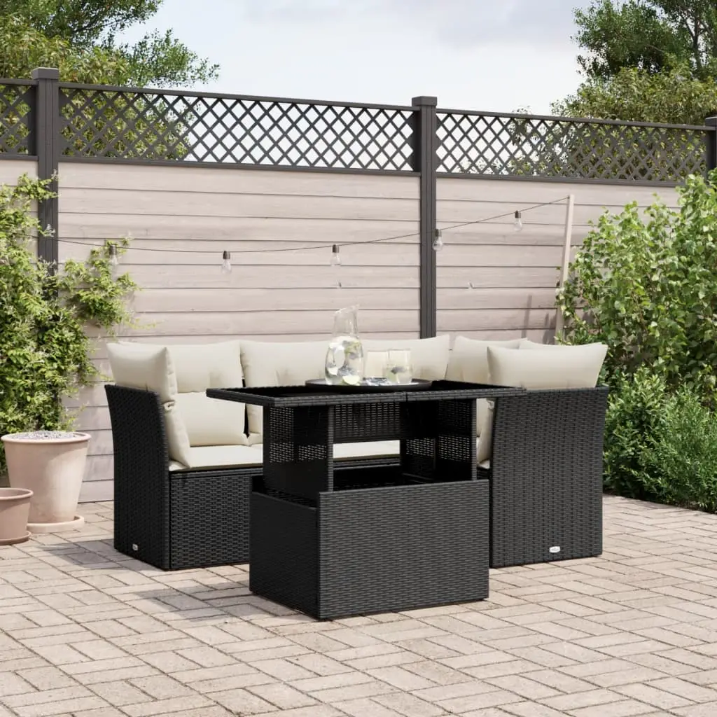 Ensemble de jardin modulable 5 places en résine tressée Noir pour terrasse et balcon – ComfortXL Outdoor Living