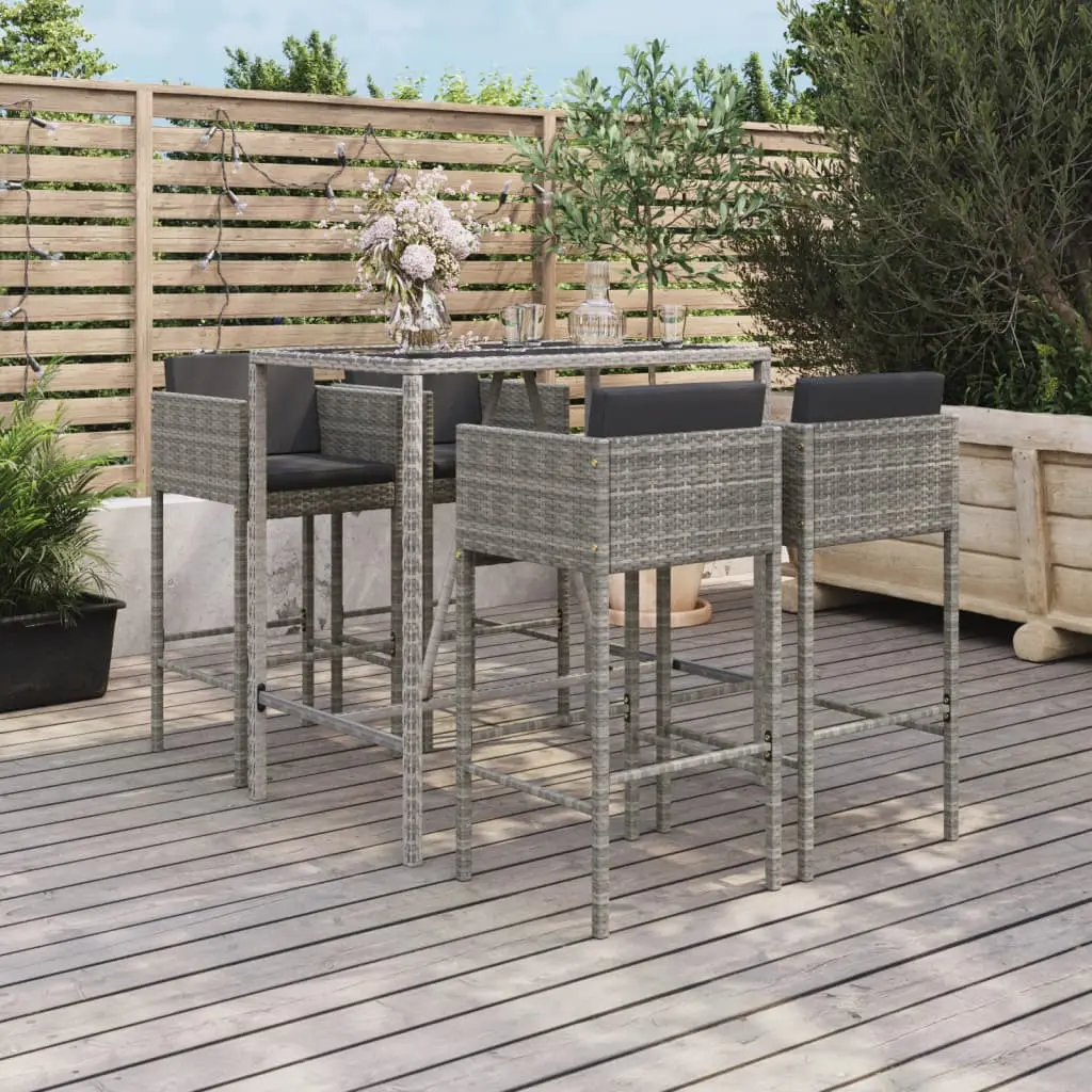 Ensemble de bar de jardin 5 pcs avec coussins gris poly rotin vidaXL 3200659