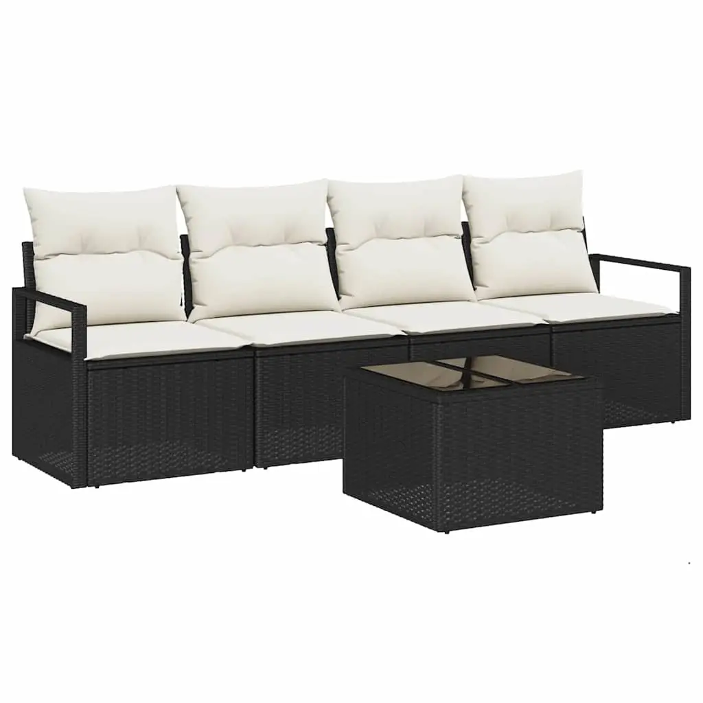 Ensemble de Canapés 5 pcs | Canapé D’extérieur | Sofa De Jardin Noir et Crème polyrotin Maison Chic
