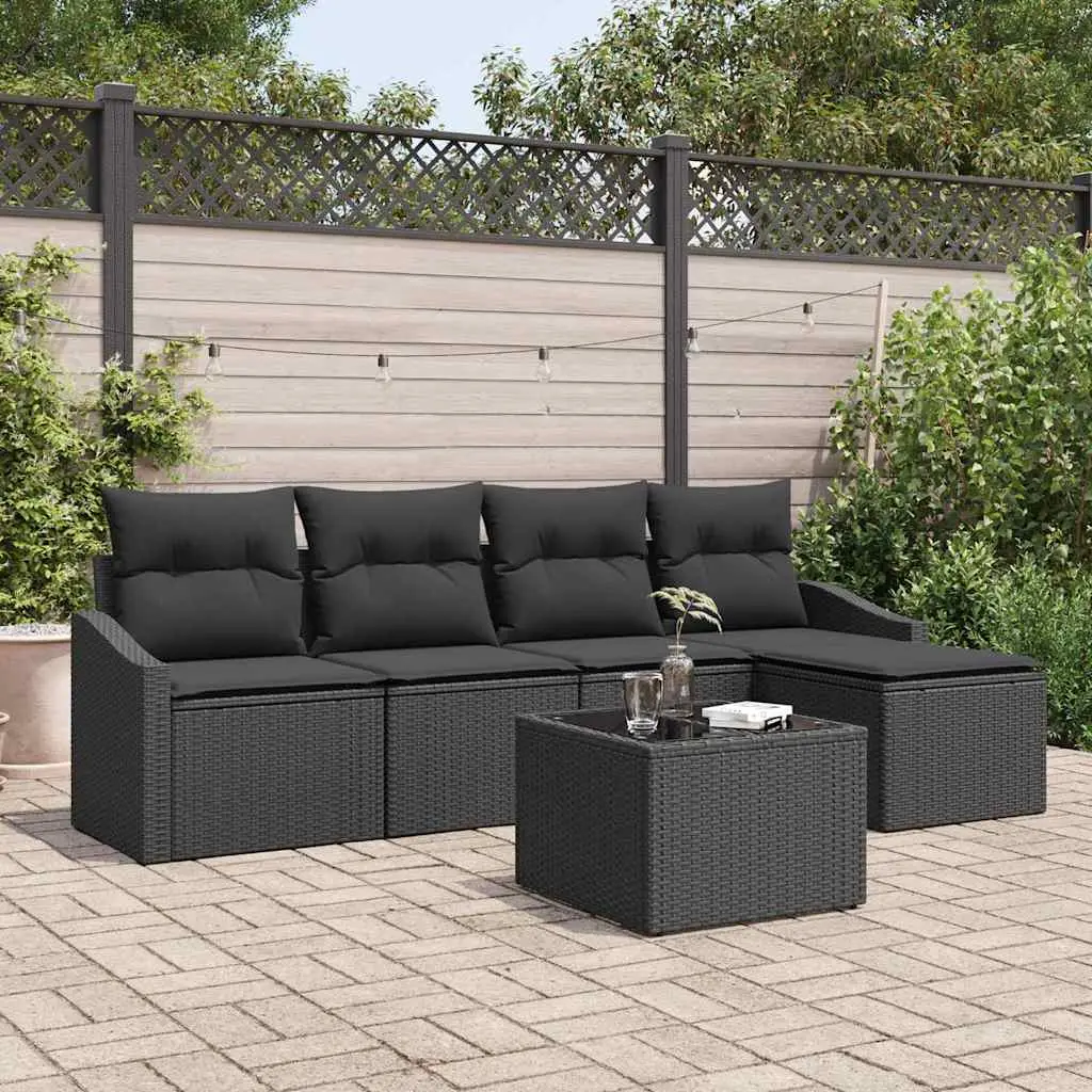 Ensemble de Canapés avec coussin 6 pcs Noir polyrotin vidaXL 3355362