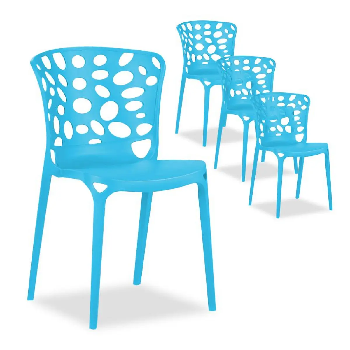 Ensemble de 4 chaises de jardin bleues élégantes et pratiques