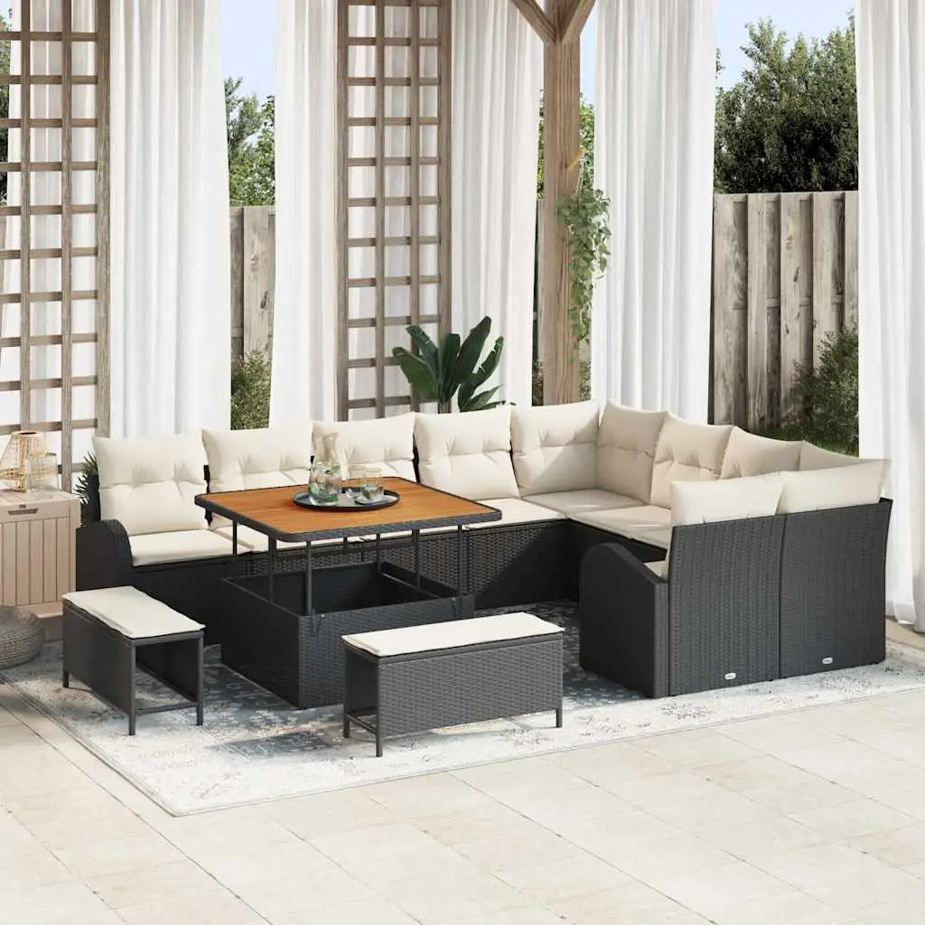Ensemble Canapé Extérieur 12 Pcs Résine Tressée & Acier Confort Optimal Noir et Crème – ComfortXL Outdoor Living