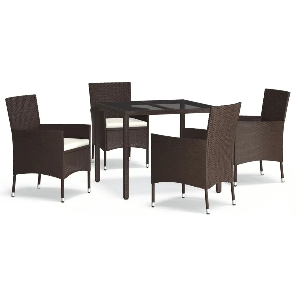 Ensemble de 5 pcs table de jardin avec chaises – mobilier de jardin et coussins marron poly rotin-JU2699