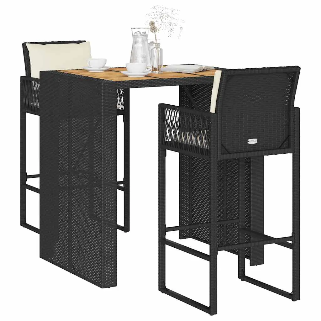 Ensemble de bar de jardin 3 pcs coussins noir poly rotin acacia vidaXL 3328895