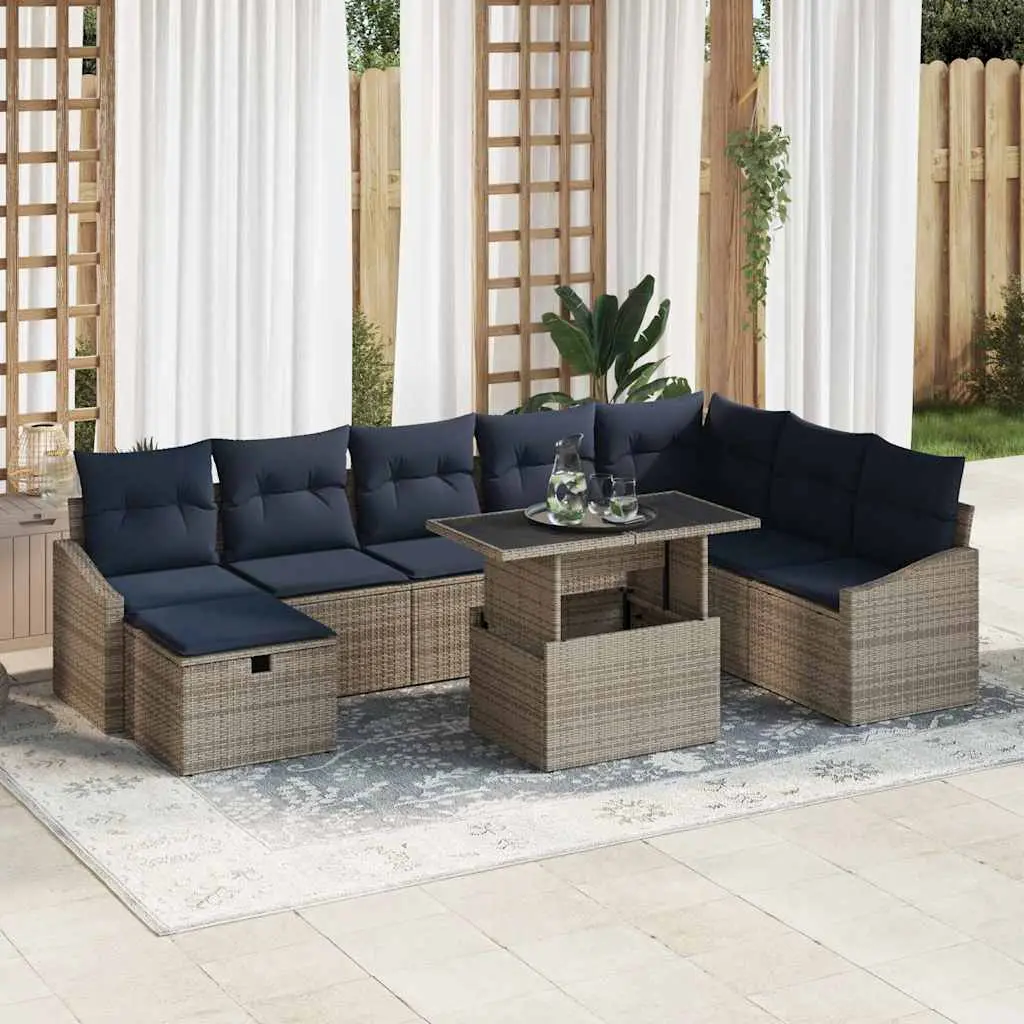 Ensemble de canapé de jardin avec coussin 9 pcs Gris polyrotin vidaXL 3361194