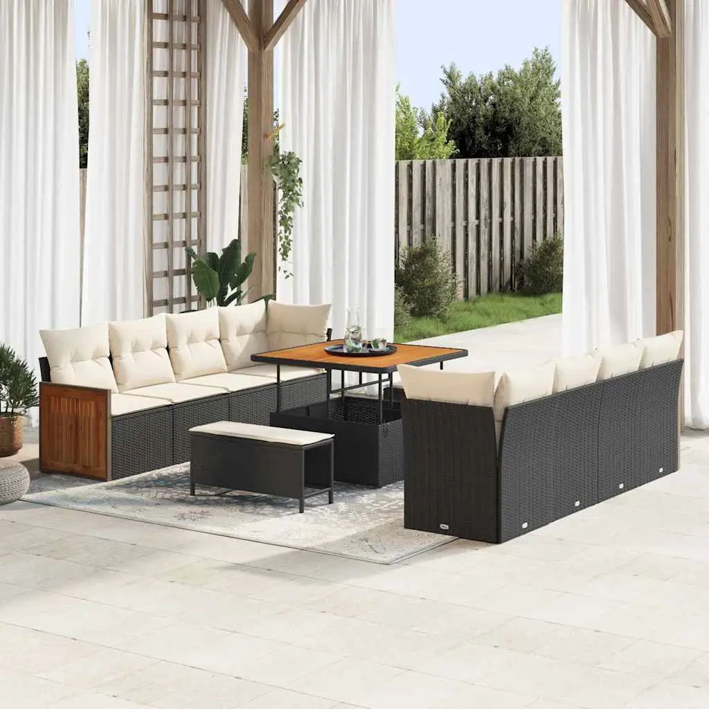 Ensemble Canapé Spacieux 12 Pcs Noir Crème Résine Tressée et Acacia Idéal pour Terrasse et Patio Durable – ComfortXL Outdoor Living