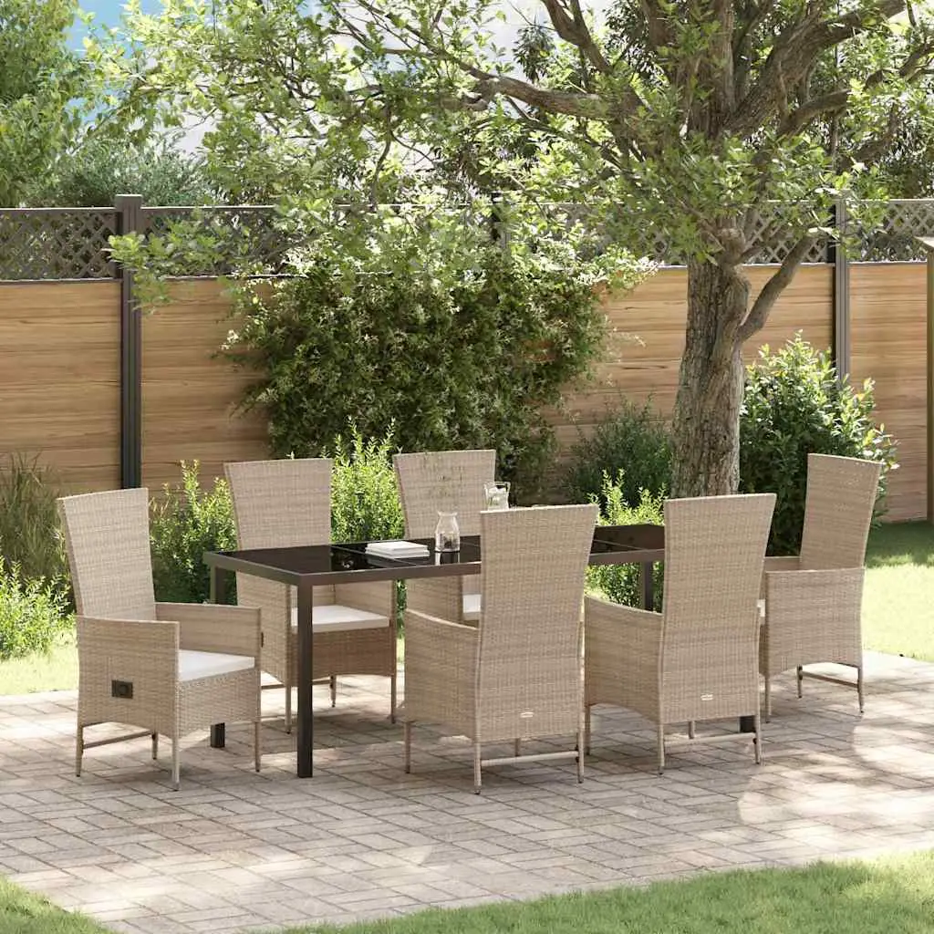 Ensemble de salle à manger pour jardin 7 pcs Beige polyrotin vidaXL 3379469 Beige