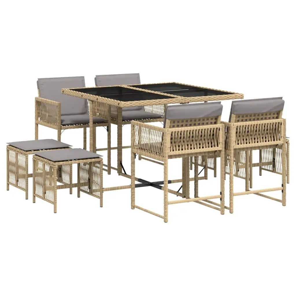 Ensemble de 9 pcs table de jardin et chaises avec coussins – mobilier de jardin mélange beige-JU3033