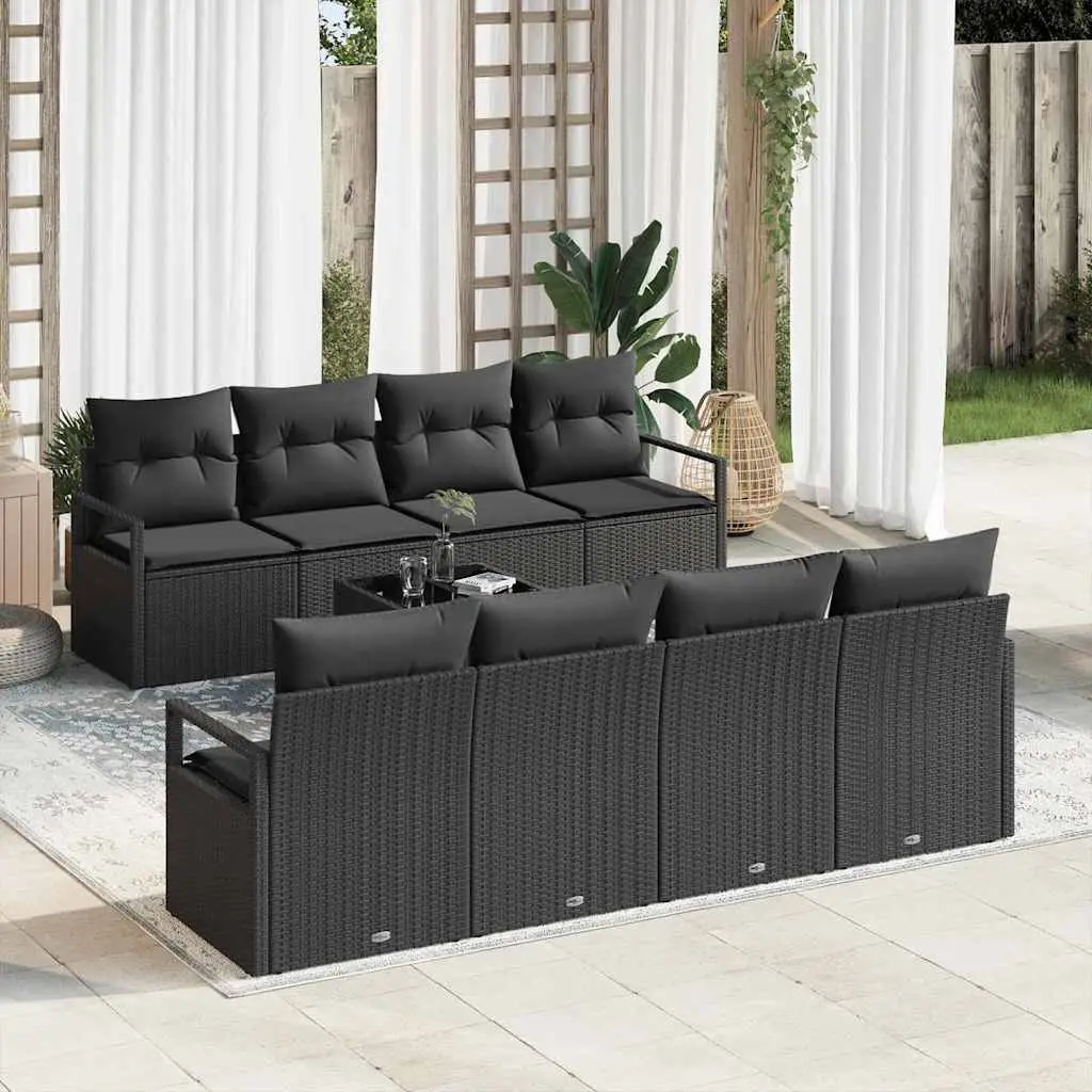 Ensemble de Canapés avec coussin 7 pcs Noir polyrotin vidaXL 3346313