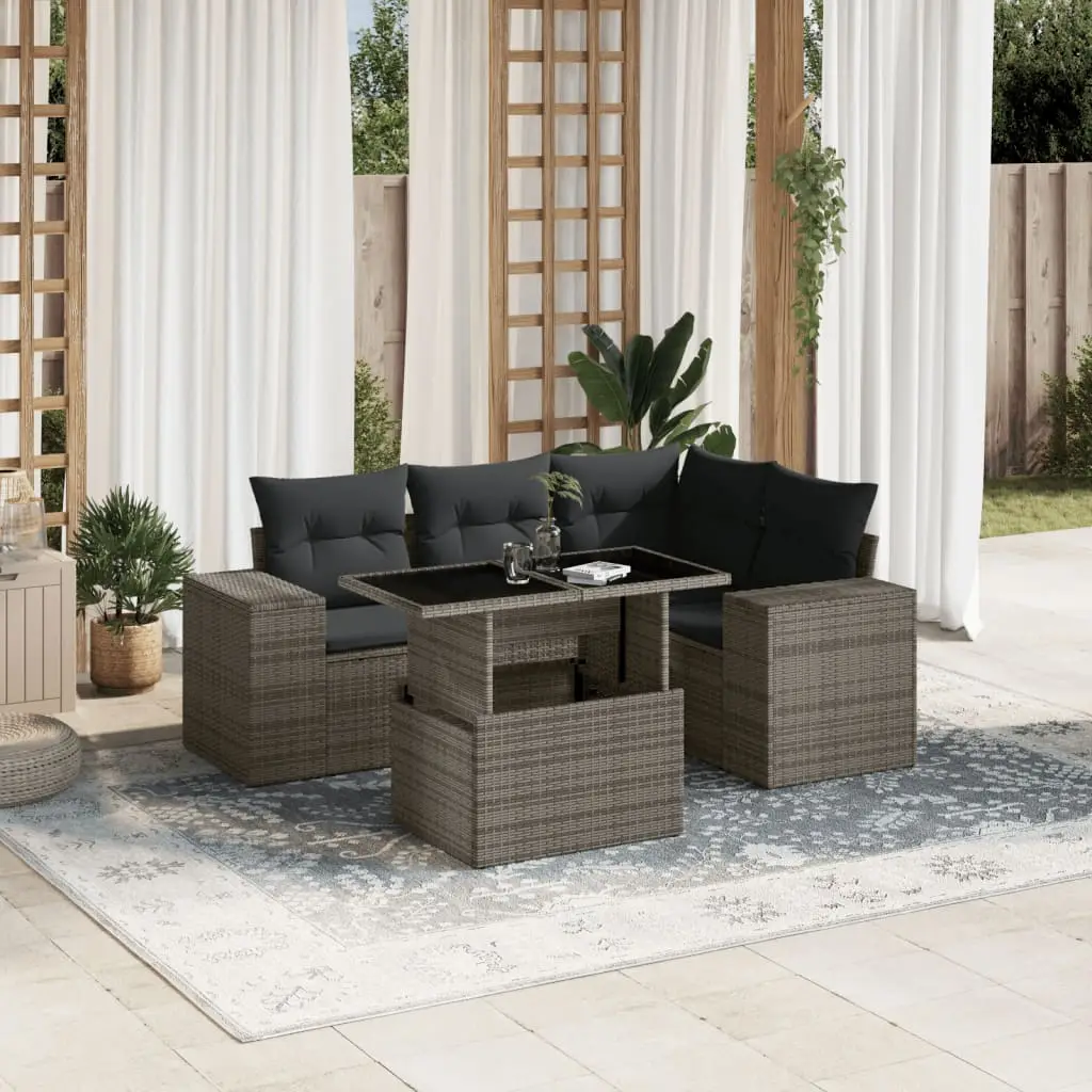 Ensemble canapés de jardin 5 places résine tressée table ajustable gris – ComfortXL Outdoor Living