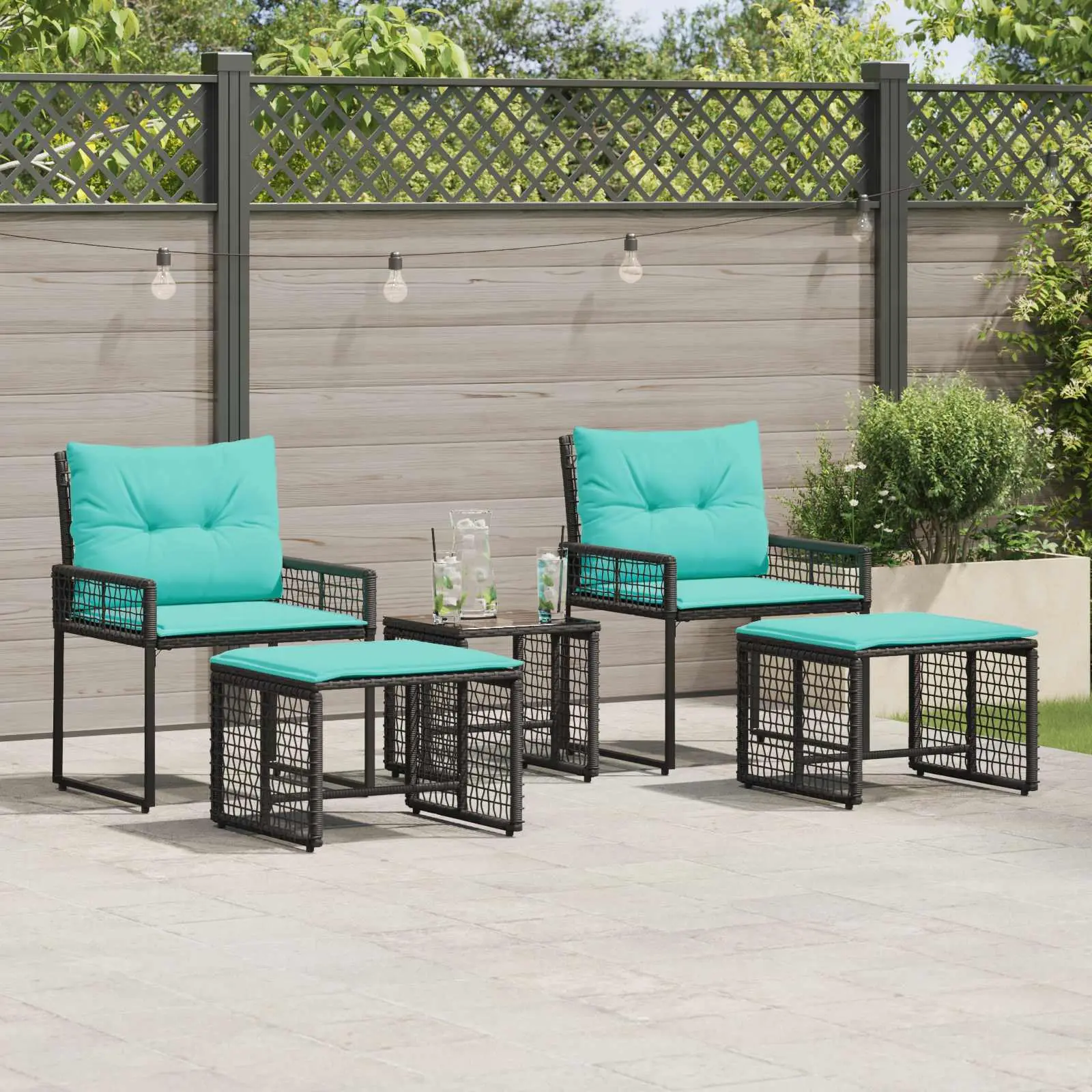 Ensemble de meubles d’extérieur 5 pcs Noir et turquoise vidaXL 42025173