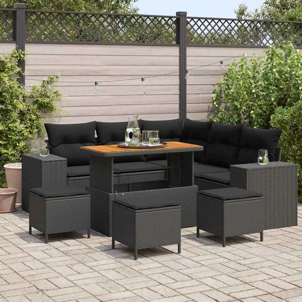 Ensemble de canapé de jardin avec coussin 9 pcs Noir polyrotin vidaXL 3362009
