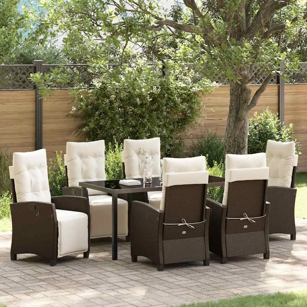 Ensemble de repas pour 6 personnes 7 pcs en polyrotin table et chaises Marron – ComfortXL Outdoor Living