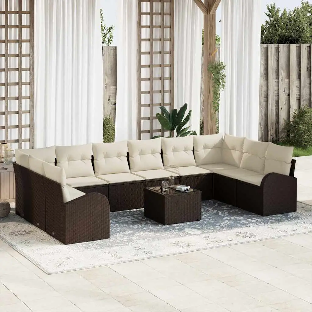 Ensemble de Canapés avec coussin 11 pcs Marron Polyrotin vidaXL 3346228