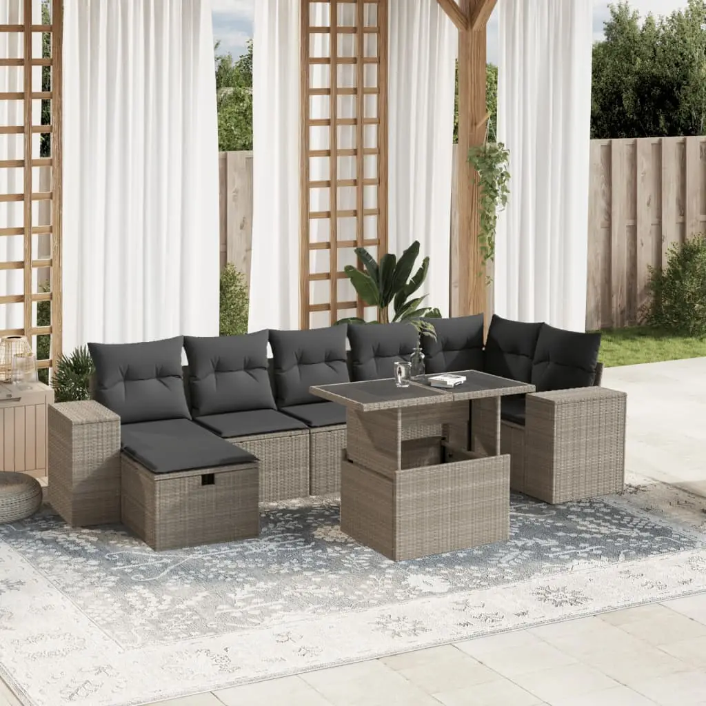 Ensemble de jardin 8 places en poly rotin modulable avec table de dîner relevable Gris – ComfortXL Outdoor Living