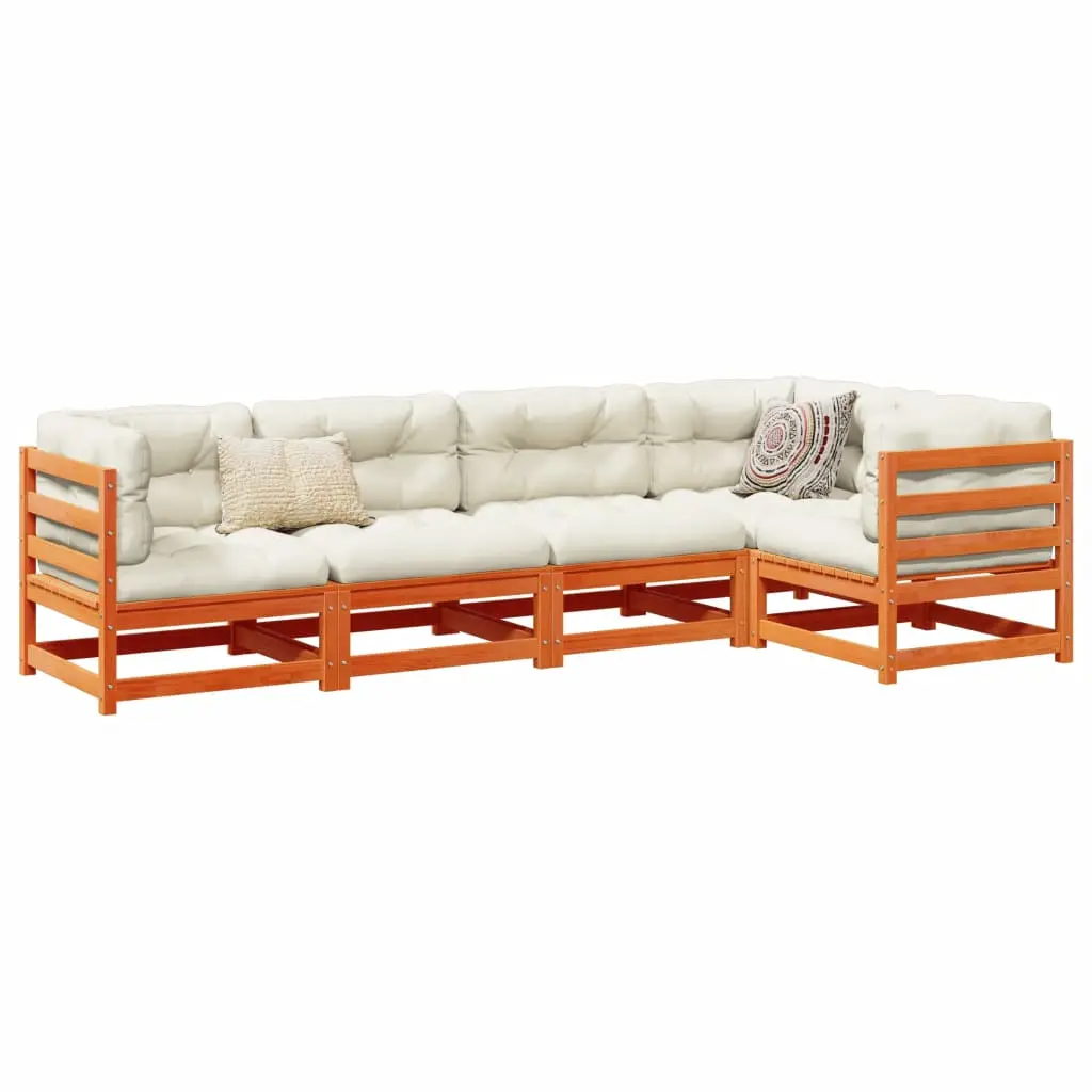 Ensemble de Jardin Modulable 5 Places en Bois de Pin Massif Cire Marron pour Terrasse Crème – ComfortXL Outdoor Living