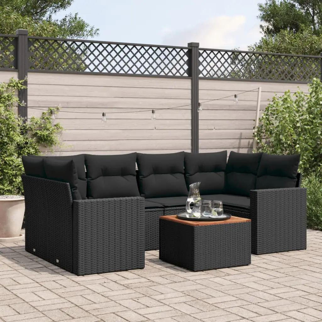 Ensemble de Jardin 7 Places Poly Rotin Modulable avec Rangement et Table Bois Noir – ComfortXL Outdoor Living