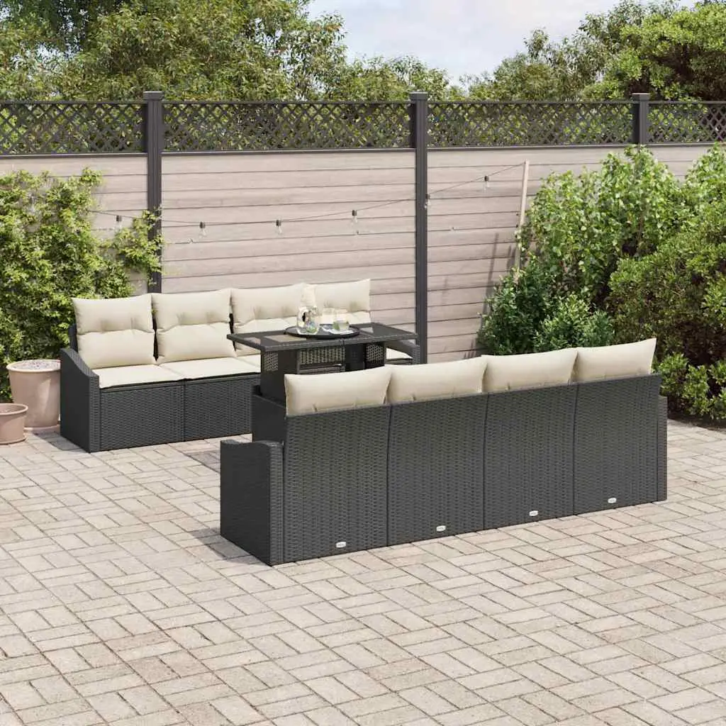 Ensemble de canapé de jardin avec coussin 9 pcs Noir polyrotin vidaXL 3357700